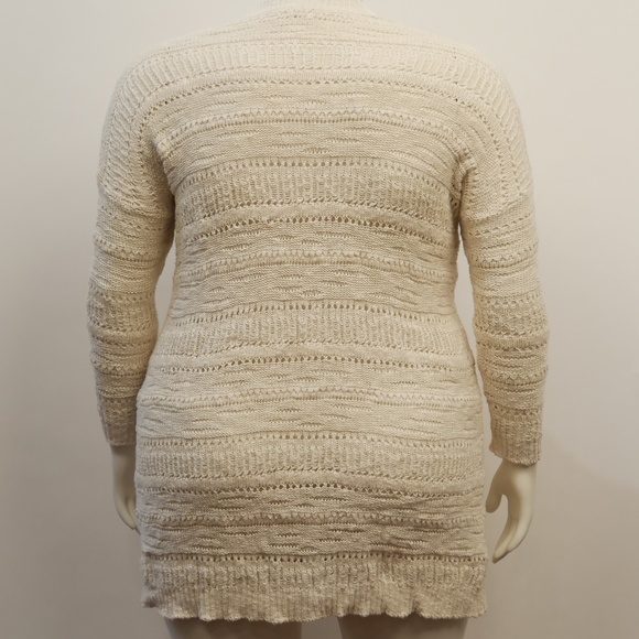 Plus Size 0X XL Cotton Long Sleeve Cardigan Open Knit w Striped Pattern NWO - Picture 3 of 5